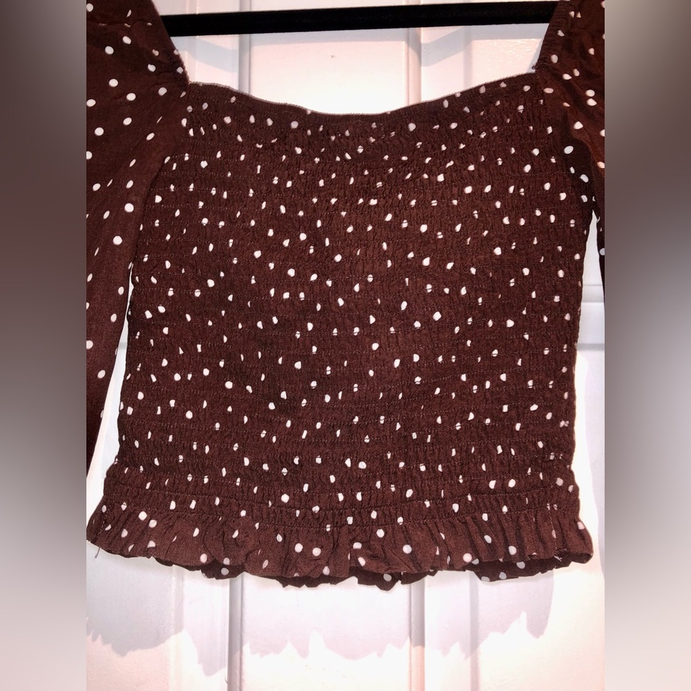 BNWT Garage Brown Polka Dot Women's Bubble Sleeve Blouse Top - XS - Picture 10 of 12